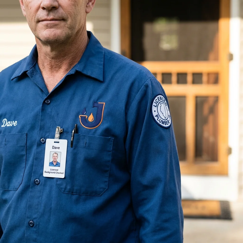 Licensed plumber showing ID badge in Ridgewood, NJ