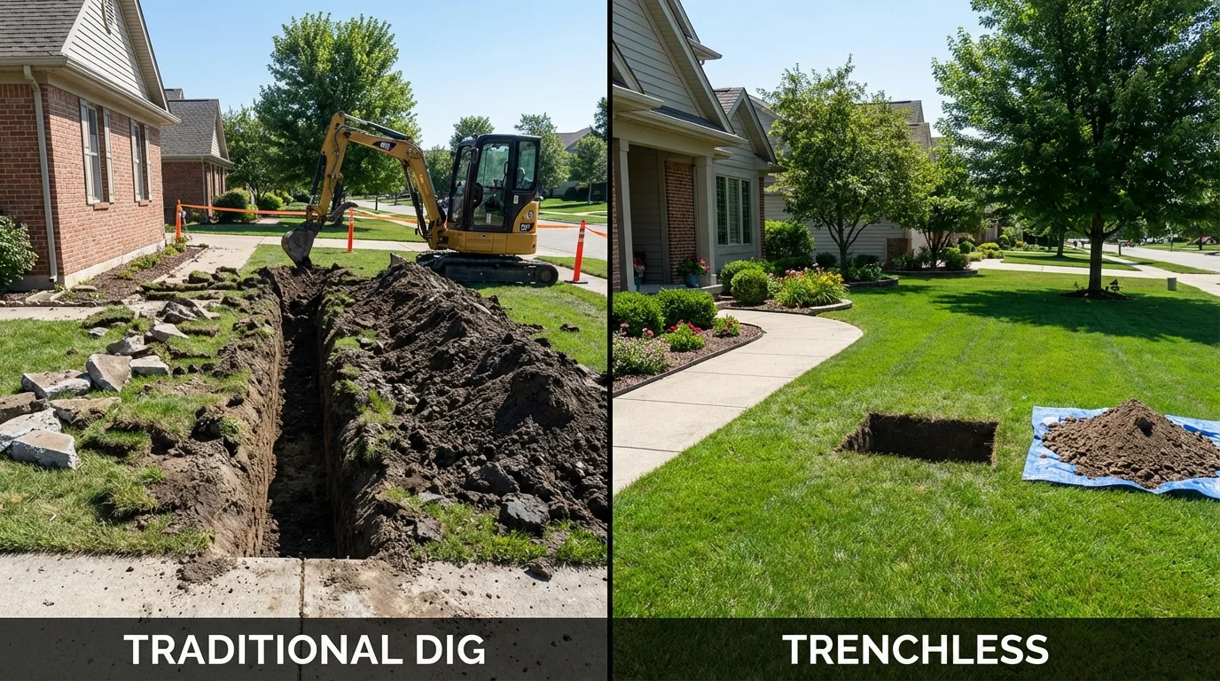 Trenchless sewer repair with minimal yard damage versus traditional excavation in Ridgewood, NJ